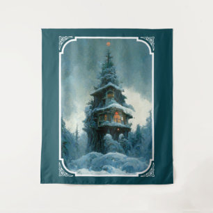 Santa Clause Home Sweet Home   Kerstboom Wandkleed