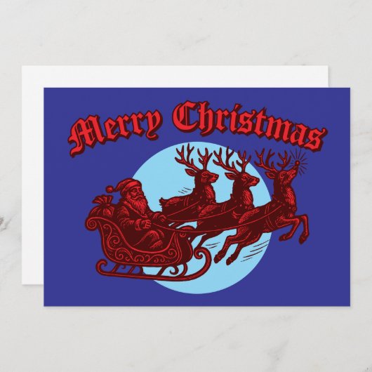 Santa Clause In Sleigh & Reindeer Christmas Feestdagenkaart (Voorkant / Achterkant)