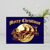 Santa Clause In Sleigh & Reindeer Christmas Folie Feestdagenkaart (Staand Voorkant)