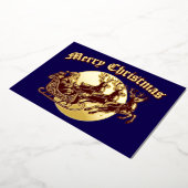 Santa Clause In Sleigh & Reindeer Christmas Folie Feestdagenkaart (Gedraaid)