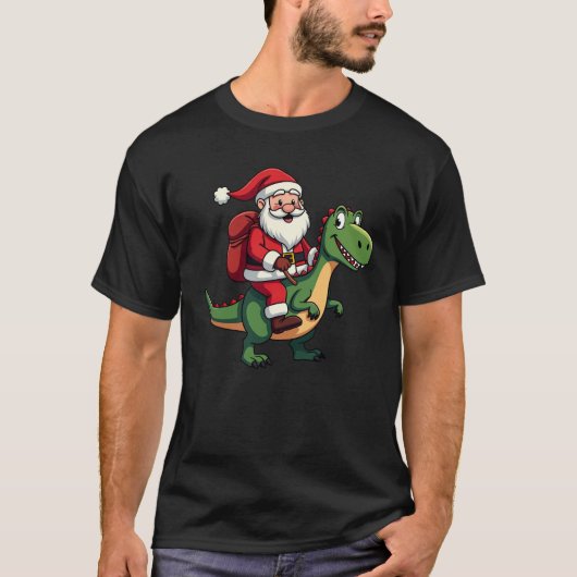 Santa Clause Riding a Dinosaur beste kerstcadeau T-shirt (Voorkant)