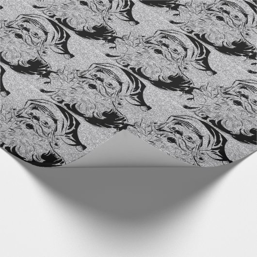 Santa Clause Silver Sparkles Cadeaupapier (Hoek)