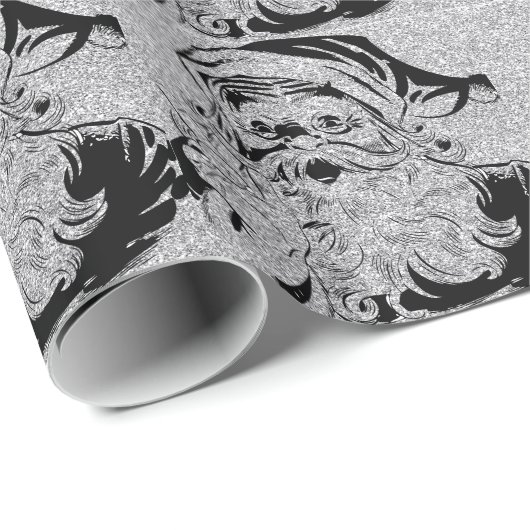 Santa Clause Silver Sparkles Cadeaupapier (Rol Hoek)