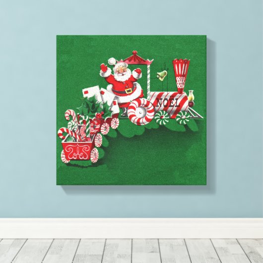 Santa Clause Snoep Trein Canvas Afdruk (Insitu (Houten vloer))