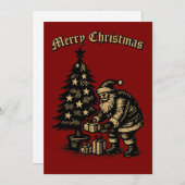 Santa Clause Under Christmas Tree Feestdagenkaart (Voorkant / Achterkant)