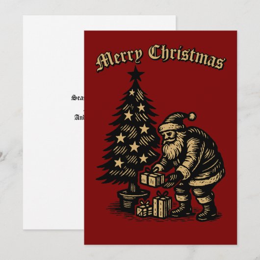 Santa Clause Under Christmas Tree Feestdagenkaart (Voorkant / Achterkant)