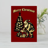 Santa Clause Under Christmas Tree Folie Feestdagenkaart (Staand Voorkant)