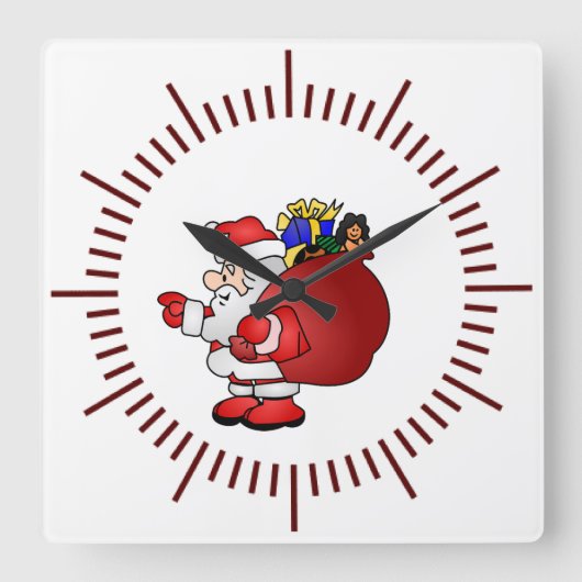 Santa Clause Vierkante Klok (Voorkant)