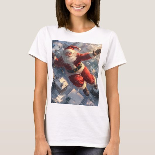 Santa Clause vliegen (vrolijk kerstfeest) T-shirt (Voorkant)