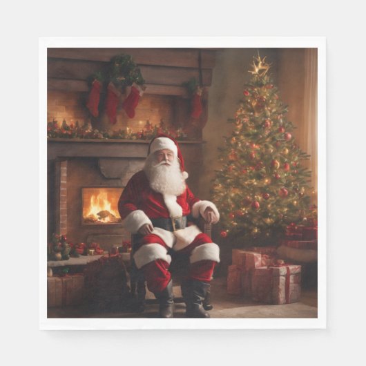Santa Clause with Christmas Tree & Fireplace Servet (Voorkant)