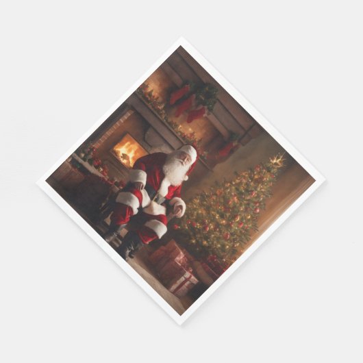 Santa Clause with Christmas Tree & Fireplace Servet (Hoek)