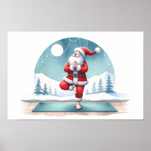 Santa Clause Yoga Workout Waterverf Poster (Voorkant)