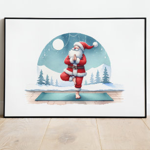 Santa Clause Yoga Workout Waterverf Poster