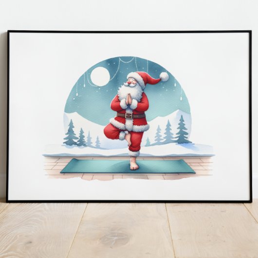 Santa Clause Yoga Workout Waterverf Poster