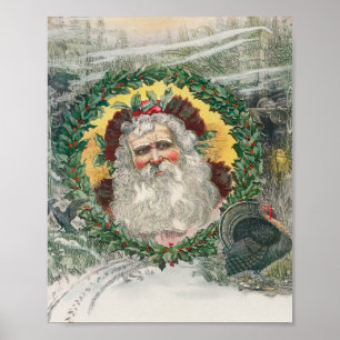 Santa Claus's gezicht in het midden van een Kerstm Poster