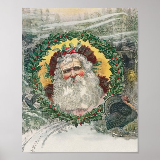 Santa Claus's gezicht in het midden van een Kerstm Poster (Voorkant)