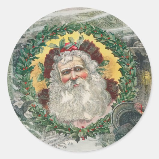 Santa Claus's gezicht in het midden van een Kerstm Ronde Sticker (Voorkant)