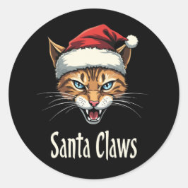 Santa Claws Angry Cat Christmas - Funny Christmas Ronde Sticker