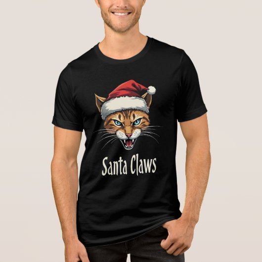 Santa Claws Angry Cat Christmas - Funny Christmas Tri-Blend Shirt (Voorkant)