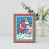 SANTA CLAWS CAT ON ROOFTOP BRINGGIFTS, FUNNY BRIEFKAART (Staand voorkant)