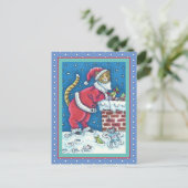 SANTA CLAWS CAT ON ROOFTOP BRINGGIFTS, FUNNY BRIEFKAART (Staand voorkant)