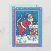 SANTA CLAWS CAT ON ROOFTOP BRINGGIFTS, FUNNY BRIEFKAART (Voorkant / Achterkant)