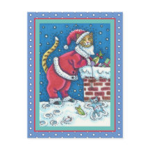 SANTA CLAWS CAT ON ROOFTOP BRINGGIFTS, FUNNY