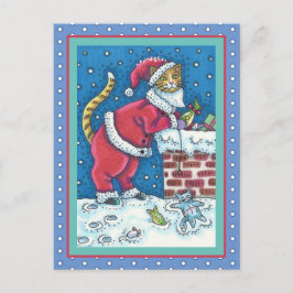 SANTA CLAWS CAT ON ROOFTOP BRINGGIFTS, FUNNY BRIEFKAART