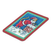 SANTA CLAWS CAT ON ROOFTOP BRINGGIFTS, FUNNY MAGNEET (Linkerzijde)