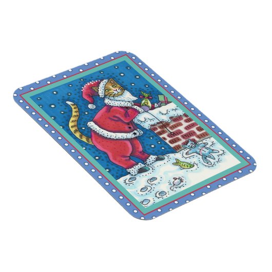 SANTA CLAWS CAT ON ROOFTOP BRINGGIFTS, FUNNY MAGNEET (Rechterzijde)