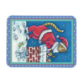 SANTA CLAWS CAT ON ROOFTOP BRINGGIFTS, FUNNY MAGNEET (Horizontaal)