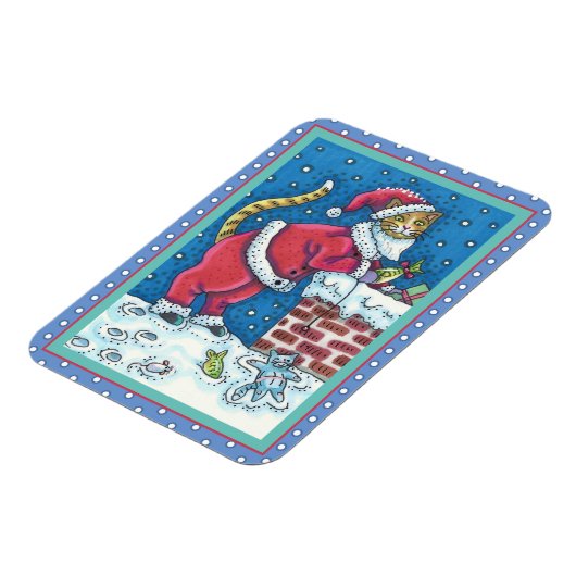 SANTA CLAWS CAT ON ROOFTOP BRINGGIFTS, FUNNY MAGNEET (Linkerzijde)
