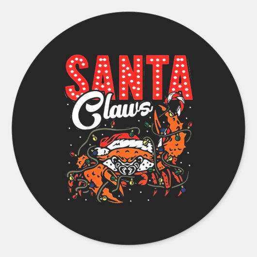Santa Claws Christmas Funny Crab Lights Holiday Ca Ronde Sticker (Voorkant)