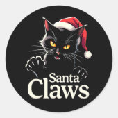 Santa Claws – Funny Black Cat Christmas Design Ronde Sticker (Voorkant)