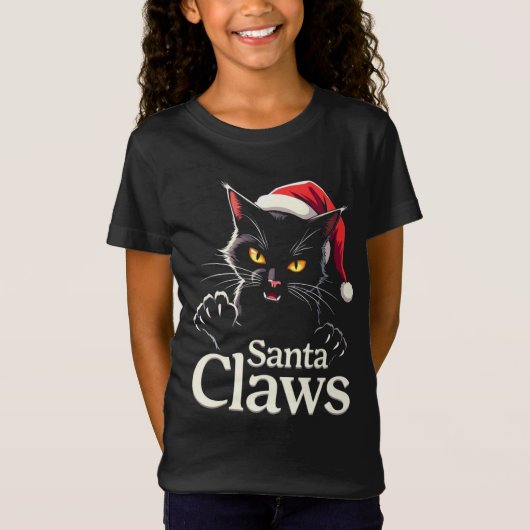 Santa Claws – Funny Black Cat Christmas Design T-shirt (Voorkant)