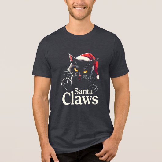 Santa Claws – Funny Black Cat Christmas Design Tri-Blend Shirt (Voorkant)