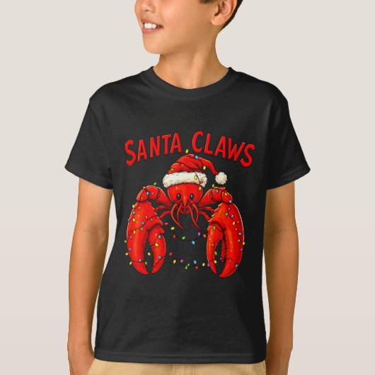 Santa Claws Funny Christmas Lobster With Lights T-shirt (Voorkant)