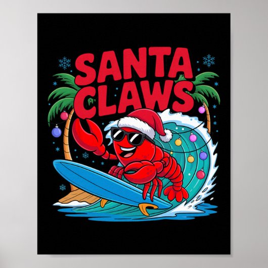 Santa Claws Funny Christmas Lobster With Palm Tree Poster (Voorkant)
