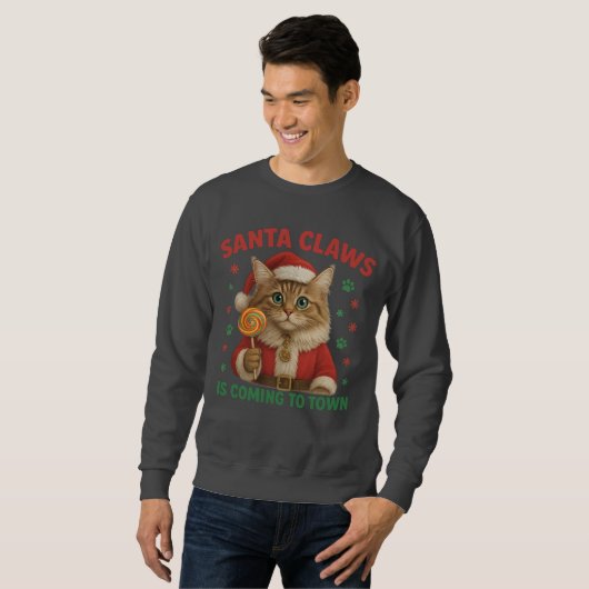 Santa Claws is Coming to Town Cat T-Shirt (Voorkant volledig)