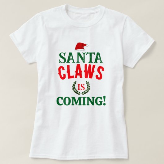 Santa Claws komt met gepersonaliseerd kerstwit T-shirt (Design voorkant)
