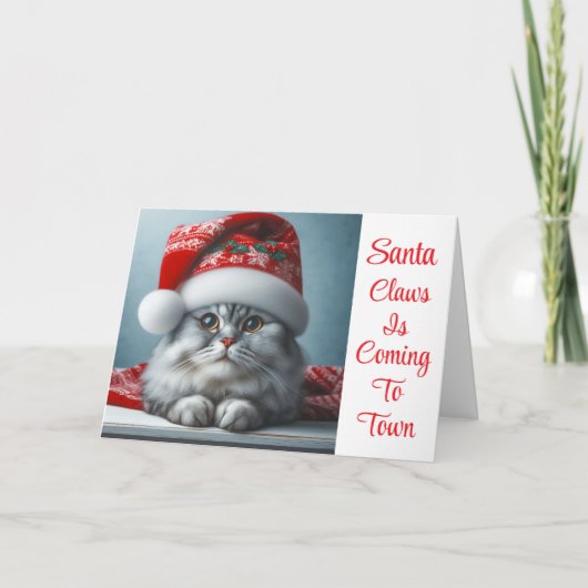 Santa Claws komt naar de stad - Feestelijke Kitty  Feestdagen Kaart (Voorkant)