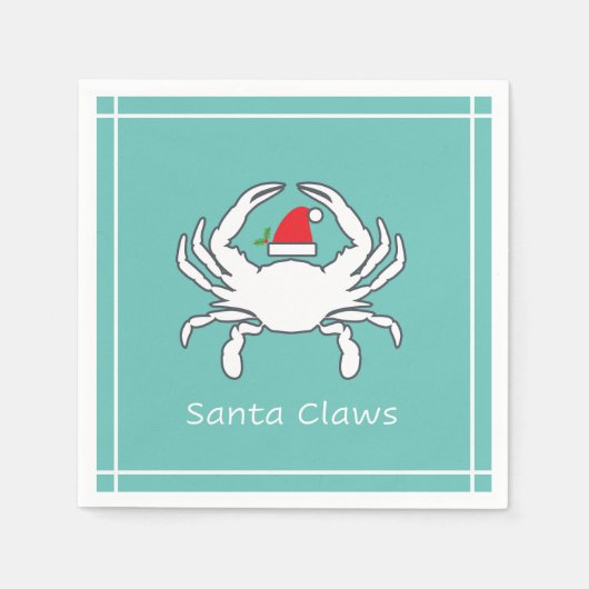 Santa Claws Nautical Holiday Napkin Seafoam Servet (Voorkant)