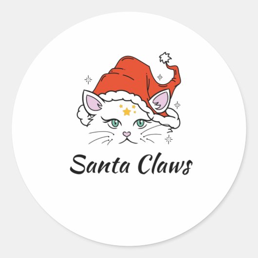 Santa Claws - Witte kerstkat Ronde Sticker (Voorkant)