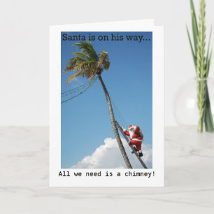 Santa Climbing Palm Tree Holiday Kaart