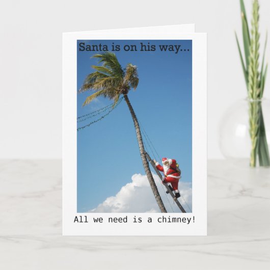 Santa Climbing Palm Tree Holiday Kaart (Voorkant)