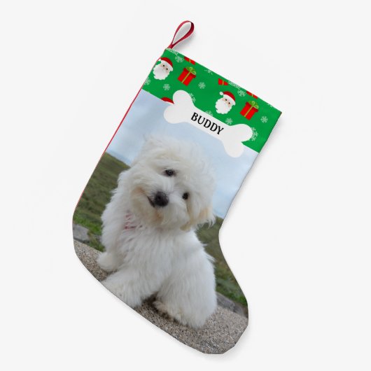Santa Cluas Dog Bone Pet Foto Kleine Kerstsok (Voorkant (Hangend))