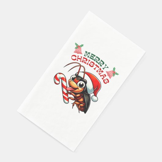 Santa Cockroach Cartoon Christmas Candy Cane Servet (Hoek)