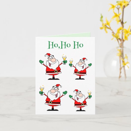 Santa Cocktail Ho Ho Ho Funny-kerstmannen Kaart (Gele Bloem)