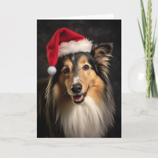 Santa Collie Feestdagen Kaart (Voorkant)