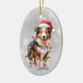 Santa Collie Hond Verpakt in Kerstverlichting Keramisch Ornament (Links)
